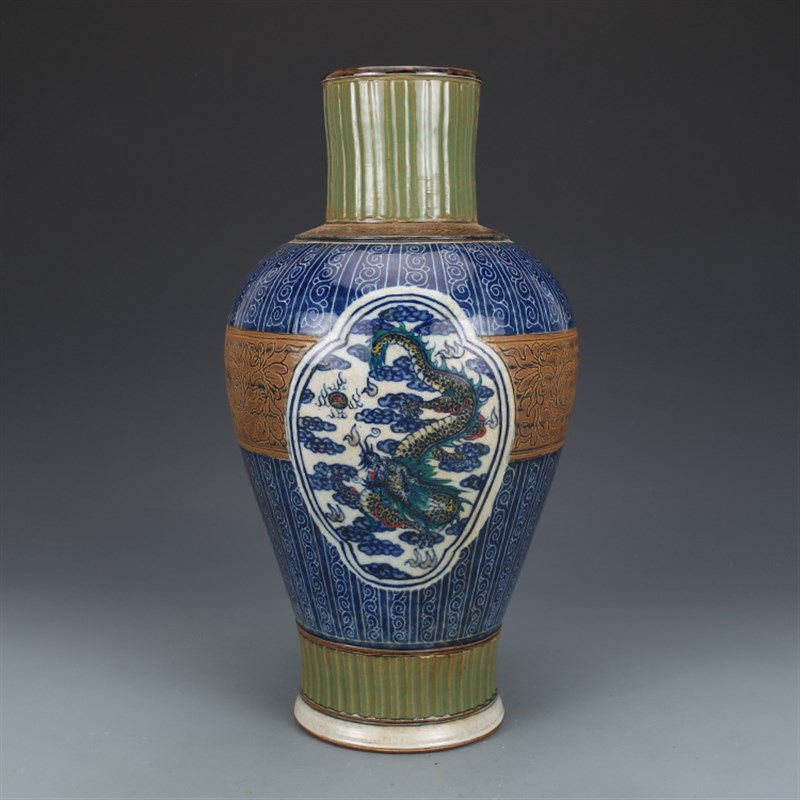 大清康熙斗彩龙凤纹观音瓶仿古瓷器古董古玩收藏品摆件