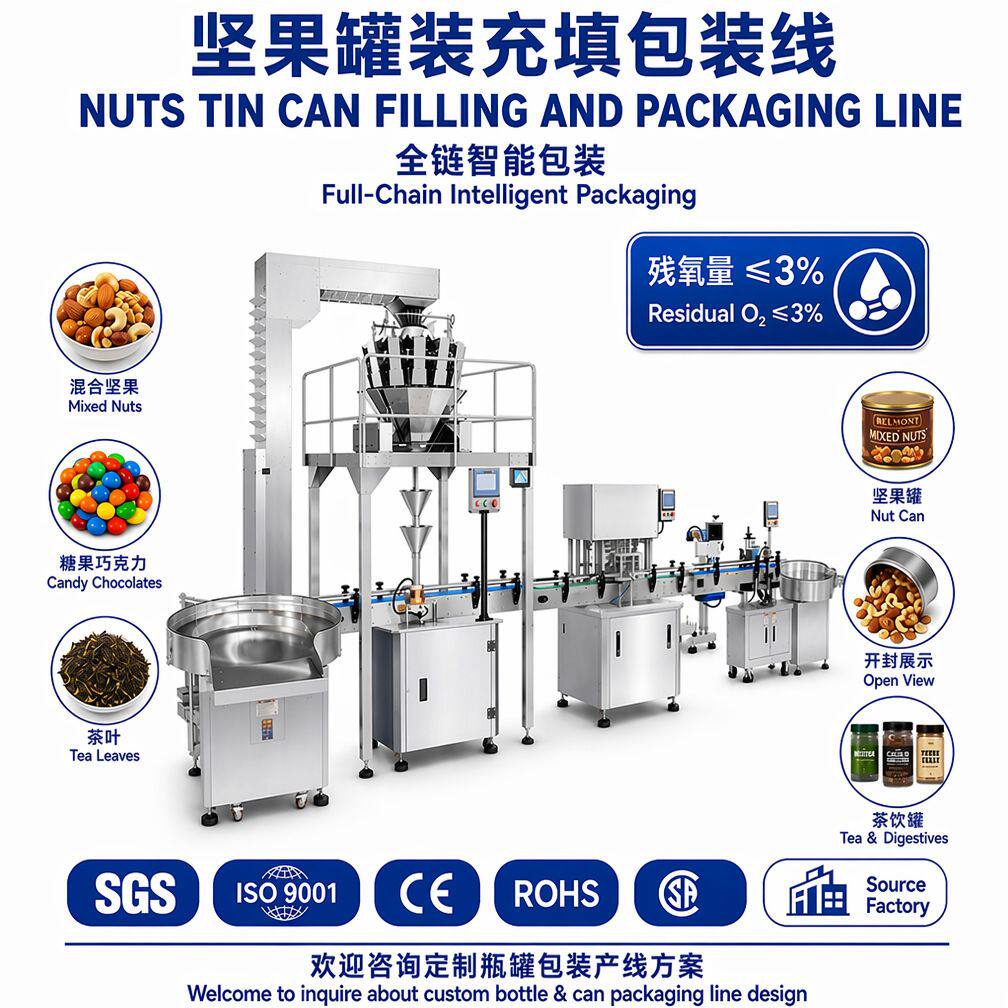 全自动咖啡豆巧克力豆糖果坚果罐装包装生产线机械 自动包装机器