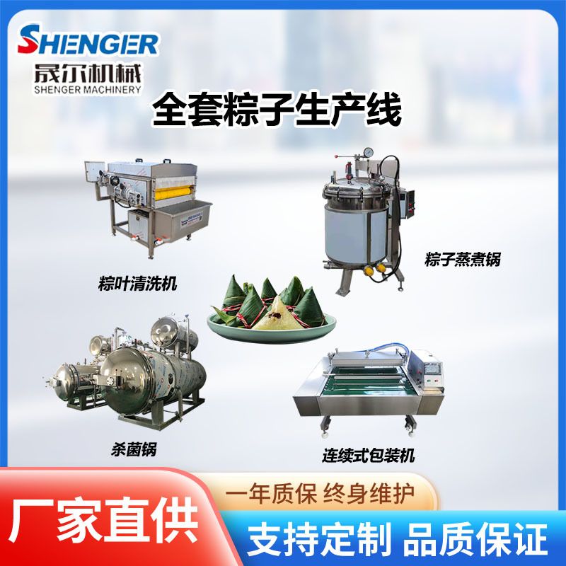 全套粽子加工生产线 箬竹叶芦苇叶毛刷清洗机 糯米鲜肉粽子杀菌锅