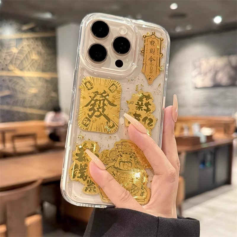 图拉斯适用苹果16promax手机壳新款iphone16金箔财神爷16pro高级感plus全包15防摔pm硅胶14透明13创意12小众1