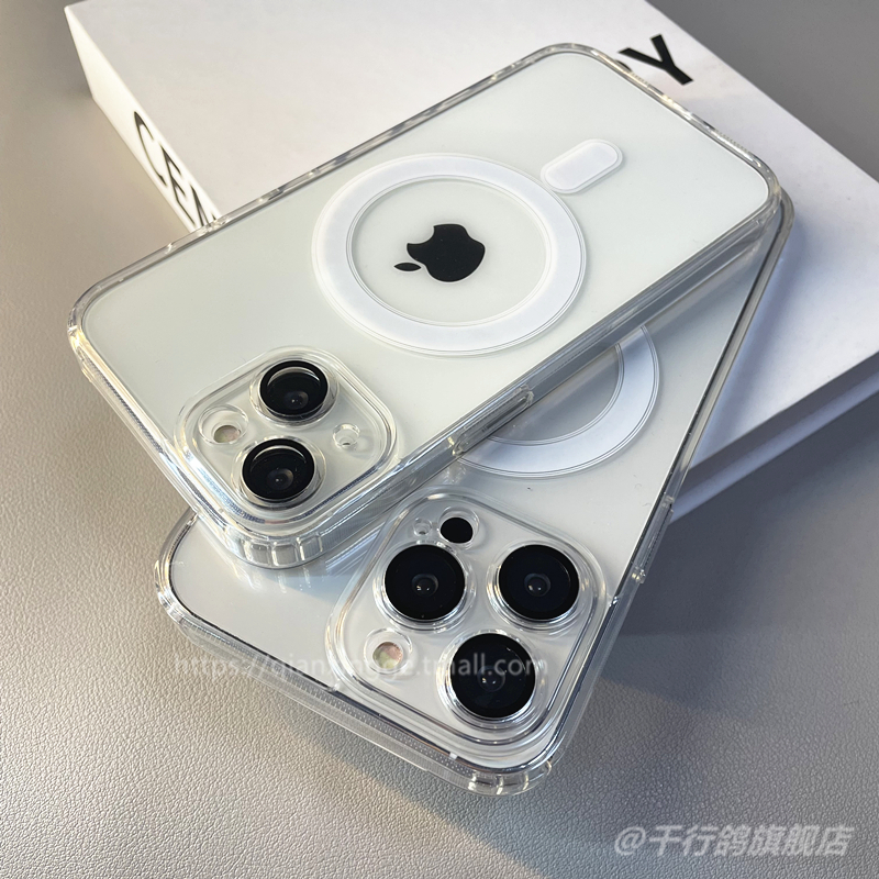 图拉斯磁吸高品质透明硬壳亚克力适用苹果14手机壳16promax自带镜头膜12简约13防摔iPhone15plus保护套Magsaf