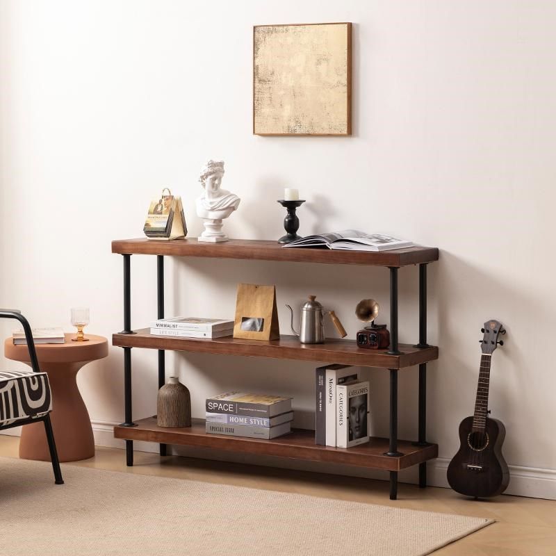 简约复古水管实木搁板架多层货架鞋架落地隔板收纳架陈列置物架子