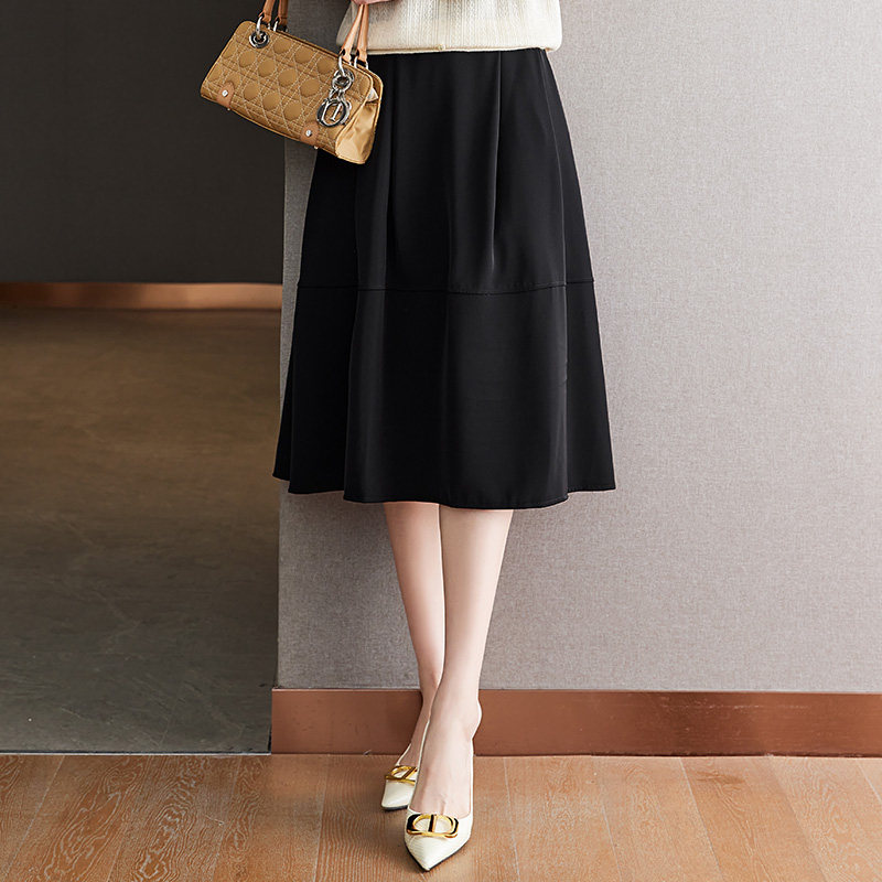 初影黑色薄款半身裙女新款高腰显瘦小个子短裙a字裙半裙