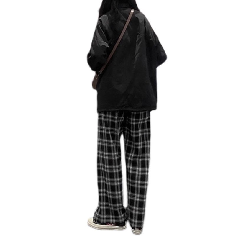 大码女装胖妹妹mm垂感黑色格子阔腿2023秋冬宽松显瘦休闲裤200斤