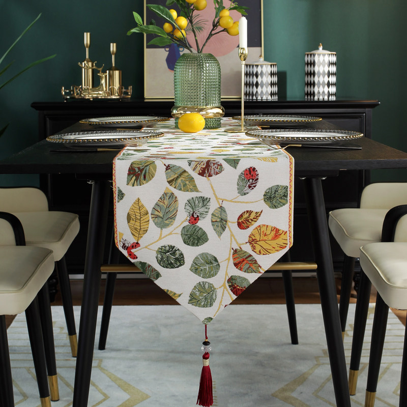美式乡村植物树叶田园餐桌桌旗桌巾盖布茶几电视柜斗柜长条盖布