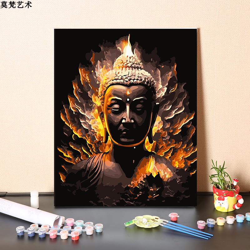 数字油画diy填充手工填色中式莲花佛像客厅装饰涂色丙烯油彩画画图片