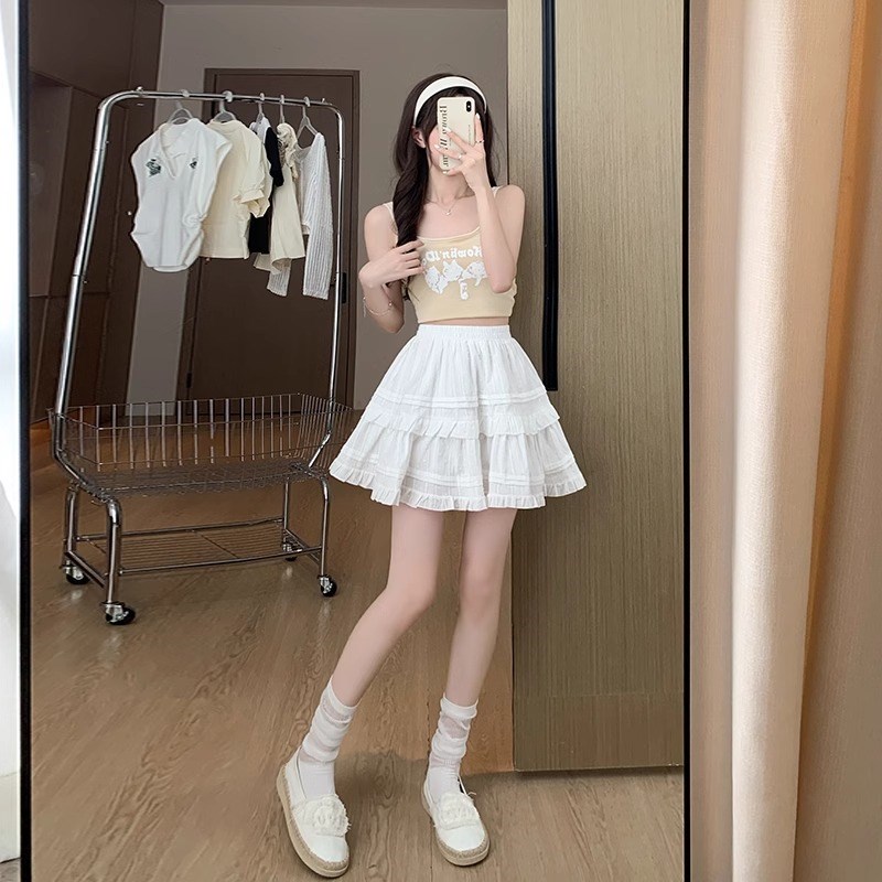 白色蛋糕短裙女夏季2025新款高腰显瘦小个子蓬蓬半身裙芭蕾a字裙