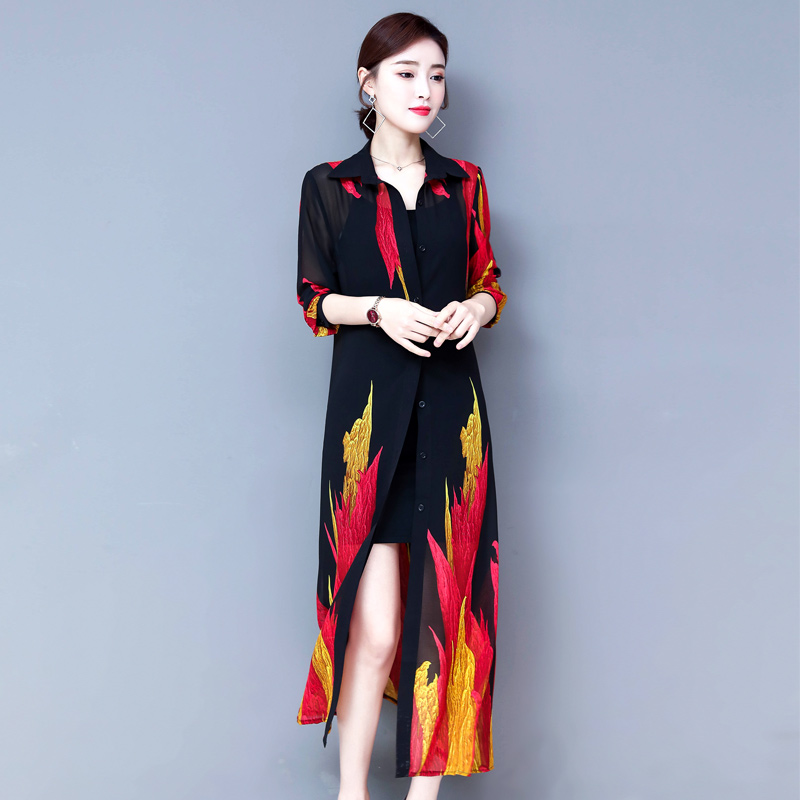 夏季开衫防晒衣女中长款沙滩披肩夏天外搭雪纺长衫披风开叉薄外套