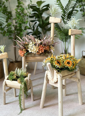 实木小鹿花架创意多肉花盆幼儿园植物角布置店面橱窗装饰摆件室内