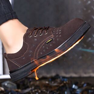 夏季 男真皮耐扎耐高温耐磨工作鞋 透气 无钢头加厚轮胎底劳保鞋 新款