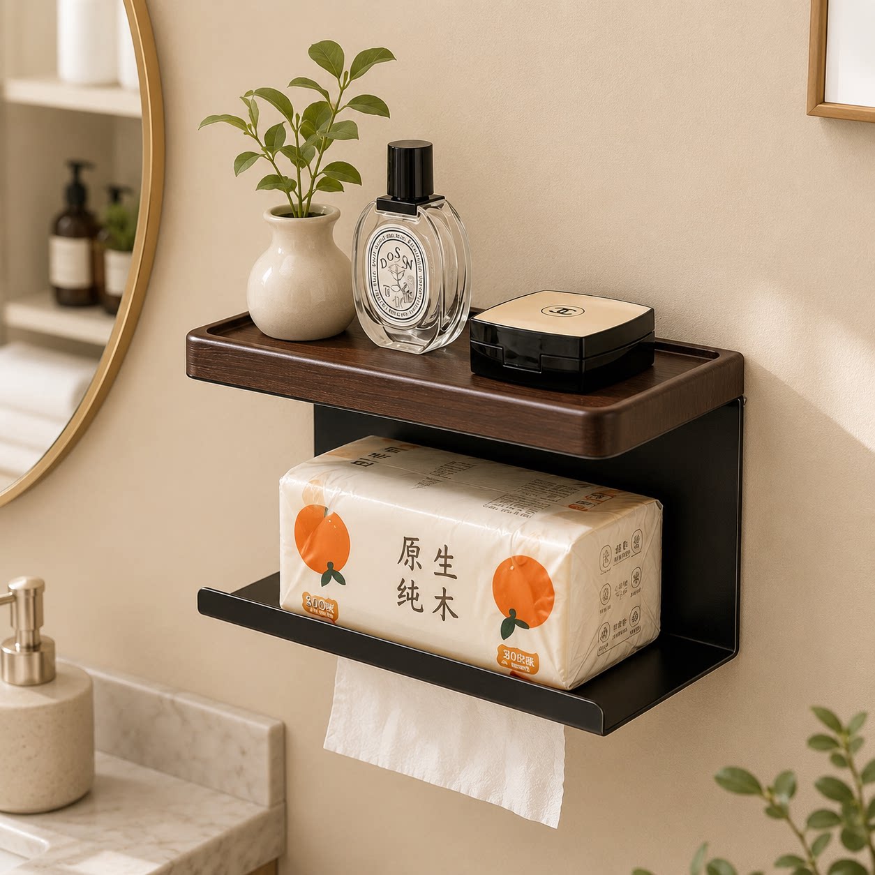 仿木纹纸巾架卫生间免打孔纸巾盒卷纸器壁挂式厕所抽卷纸置物架