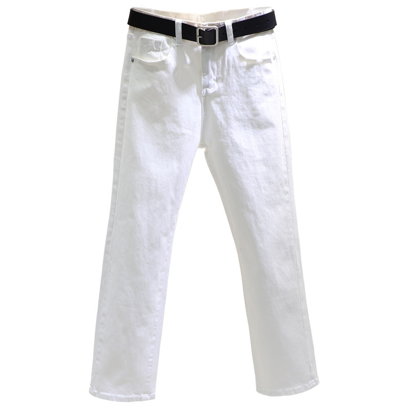 2021年新款白色直筒加绒加厚牛仔裤宽松小个子打底裤外穿女秋冬季