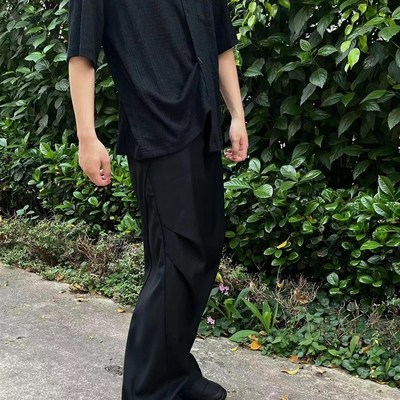 DESERTO 23SS TR面料立体剪裁分割褶皱垂感直筒西裤休闲裤长裤男