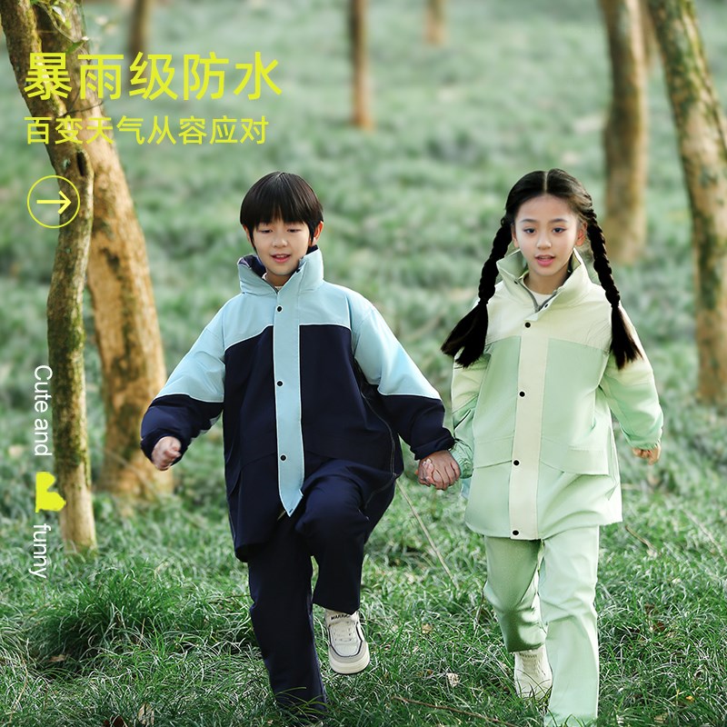 儿童分体雨衣雨裤套装女孩中大童小学生带书包位雨披男童防水外套