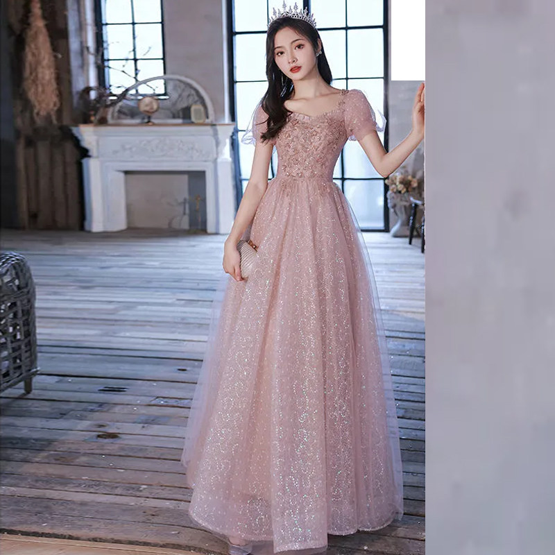 法式粉色晚礼服女宴会气质高端高级感主持毕业艺考长款礼服公主裙