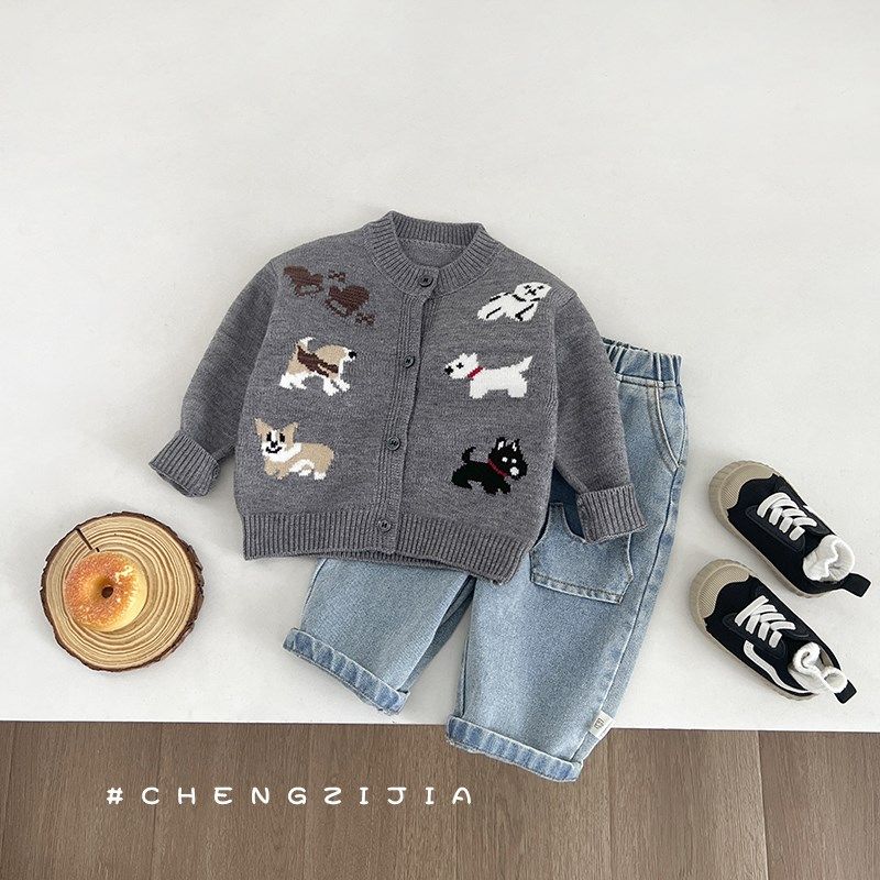 男小童装针织卡通开衫婴幼儿小狗新款洋气秋季上衣女宝宝毛衣外套,童装/婴儿装/亲子装,毛衣/针织衫,淘宝优惠券,粉丝福利购,淘宝优惠卷