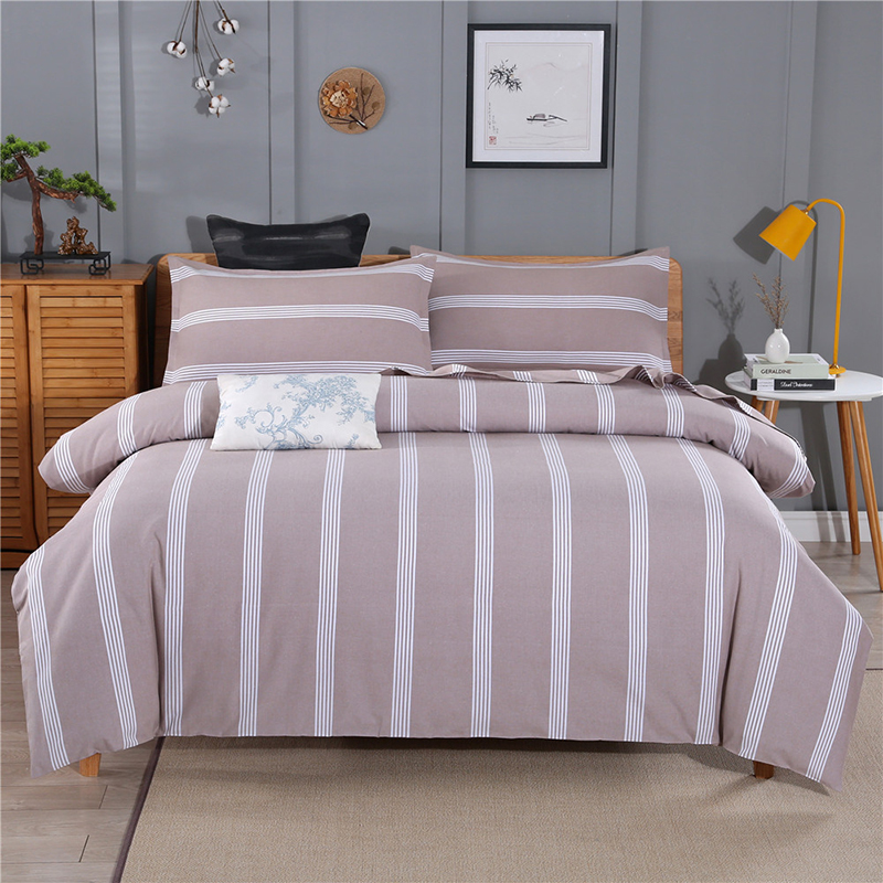 纯棉加厚老粗布四件套全棉被套床单单双人学生简约条纹床上用品