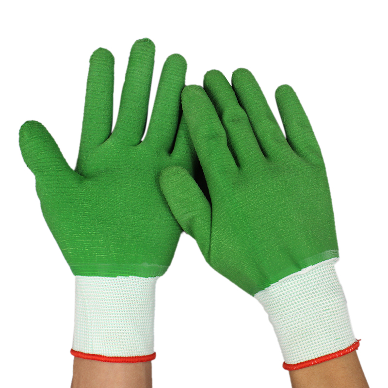 绿色波浪纹全挂双面胶手套防滑耐磨耐酸碱手套全掌波浪纹劳保手套