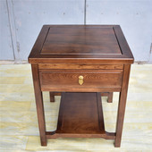 新中式 全实木方几沙发角几边桌榆木小茶几原木客厅多层花几带抽屉