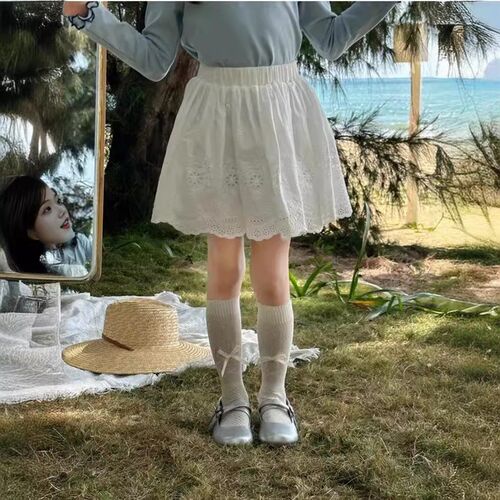 女童甜美蕾丝短裙春夏装儿童芭蕾风A字公主裙蓬蓬蛋糕裙白色纱裙7