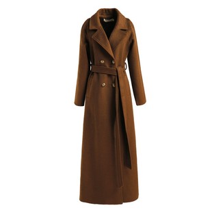 咖绿色毛呢外套2021冬季 收腰气质呢大衣女过膝超长到脚踝5058 新款