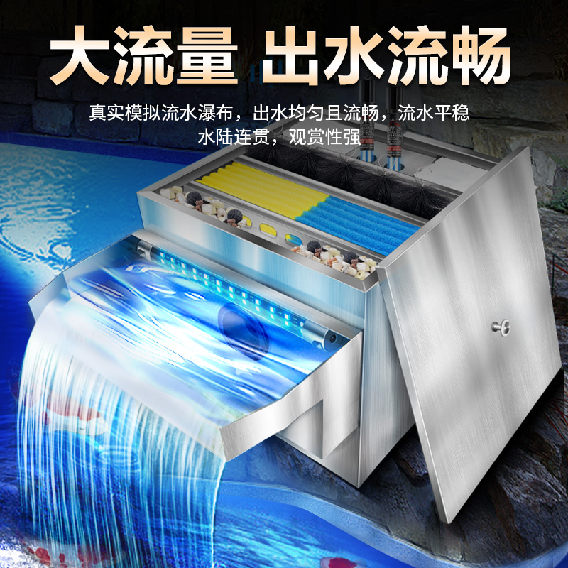 家用鱼池不锈钢过滤箱周转箱户外锦鲤池瀑布出水口水循环过滤设备
