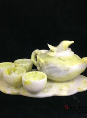 天然手工雕刻蓝田玉茶具玉石茶杯酒具摆件玉壶茶具套装工艺品摆设