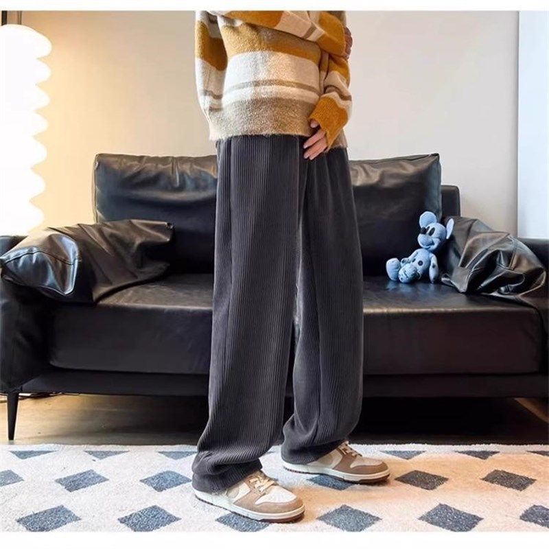 雪尼尔加长裤子男款高个子冬季加绒直筒卫裤男生灯芯绒阔腿休闲裤