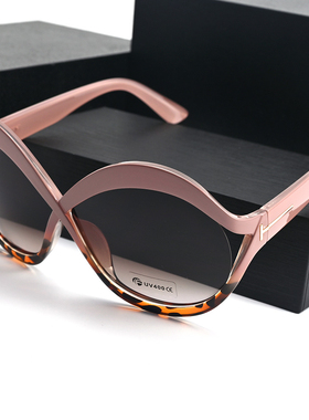 个性交叉女士太阳镜超大框墨镜显脸小卡其玳瑁框欧美旅游拍照防晒