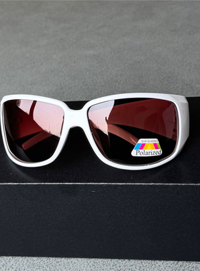 白色偏光太阳镜茶色墨镜黄框宽腿大脸男女通用防风镜大弯度偏光镜