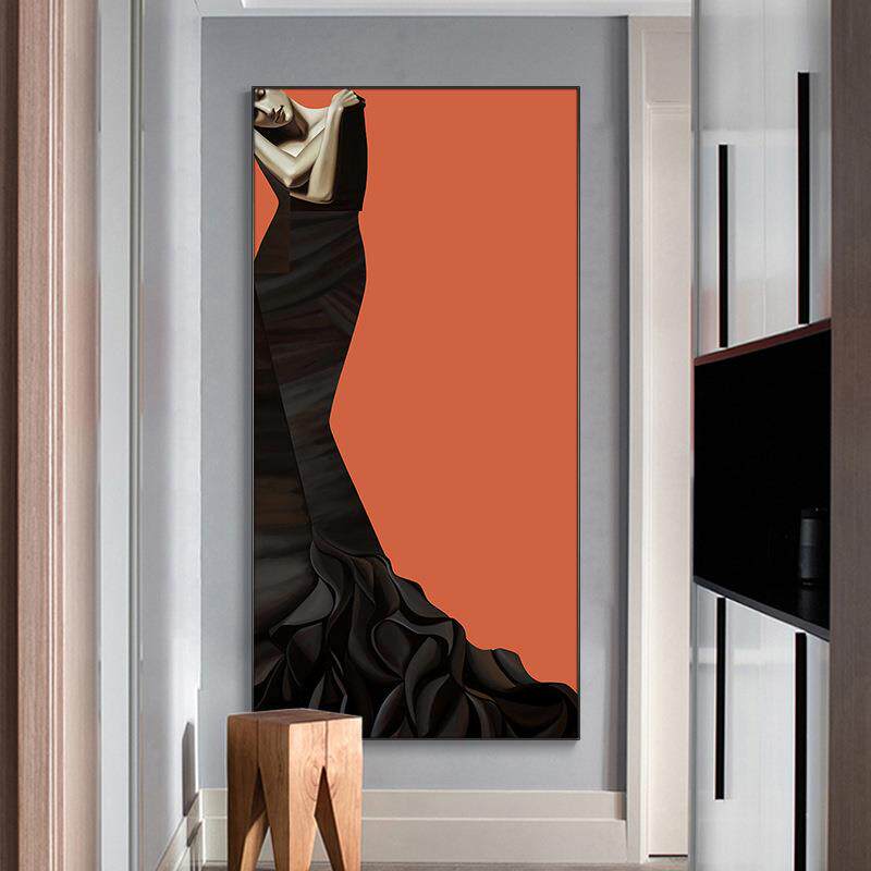 入户玄关装饰画现代简约走廊竖版过道壁画北欧轻奢人物美女挂画