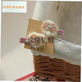 一对小众新年发饰女童中国结古风中式I发夹红色宝宝中国风头饰发,