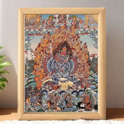 唐卡摆台藏族财神摆件桌面供俸相框保佑招财健康家庭和睦镇宅画挂
