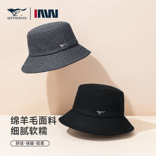 七匹狼品牌渔夫帽男款冬季防风保暖帽新款棉羊毛帽子盆帽太阳帽女