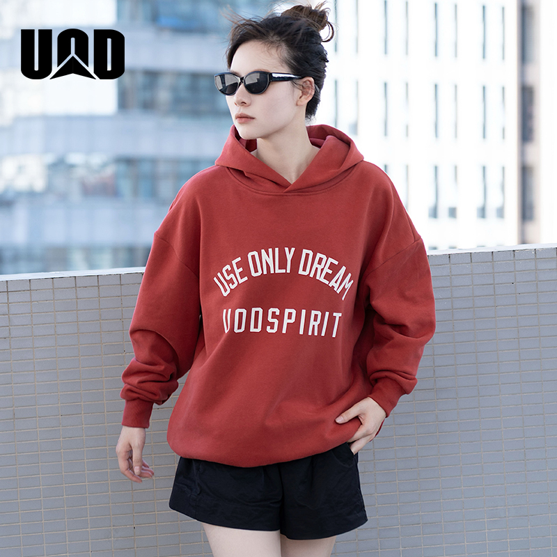 UOD明星同款字母印花连帽卫衣秋冬款潮牌宽松情侣休闲套头帽衫