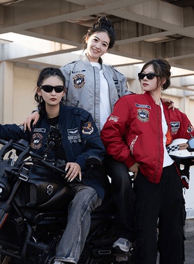 UOD潮牌红色飞行夹克男复古刺绣棒球服春秋季宽松百搭外套情侣款