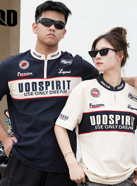 UOD亨利领凉感机车polo衫夏季polo短袖刺绣索罗那情侣美式短袖T恤