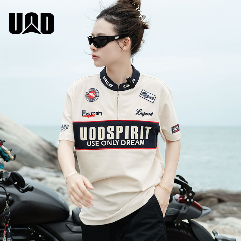 UOD亨利领机车polo衫男款夏大码刺绣男士短袖polo衫美式短袖女