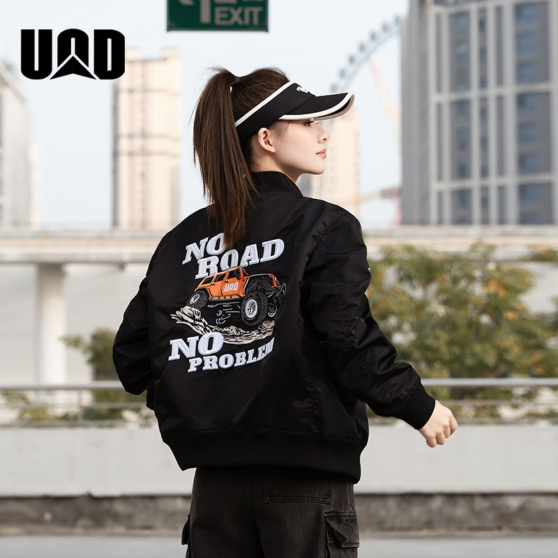 UOD美式刺绣夹克外套男春秋短款复古宽松棒球服外套工装夹克女