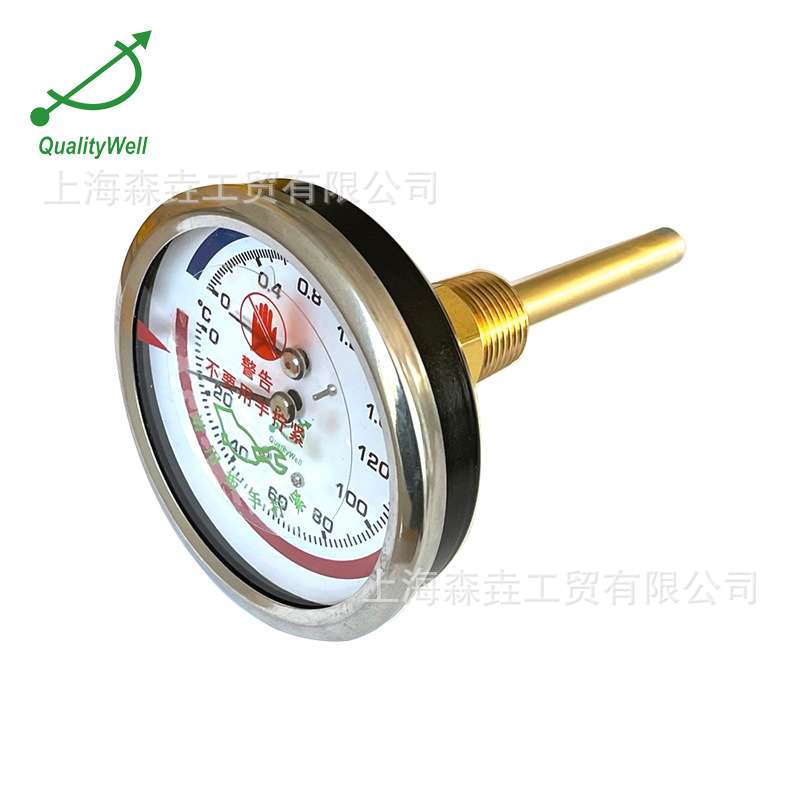 水温水压表 0-16公斤0-120摄氏度 铁壳铜感温管带红色指示三角