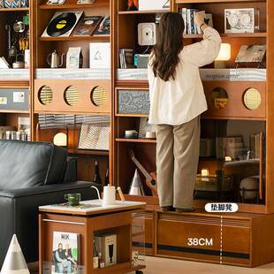 W*森下林间青峰组合书柜实木卡座书柜一体整墙带玻璃门储物展示