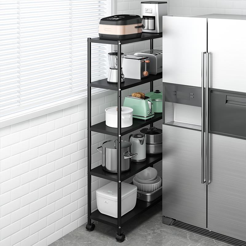 不锈钢厨房置物架夹缝隙收纳落地多层省空间多功能家用移动架带轮
