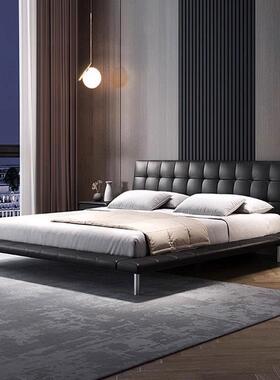 意式极简真皮床黑色双人床onda昂达1.8x2米简约现代轻奢主卧大床