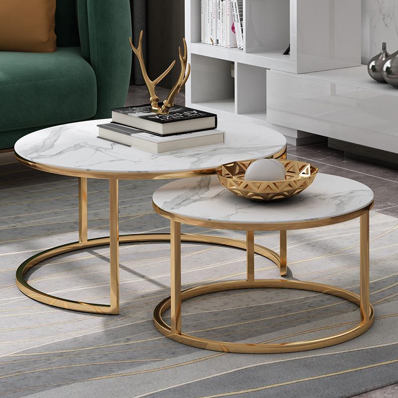 小户型家用北欧岩板圆形圆桌组合茶几简约现代创意客厅轻奢小茶几