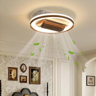 风扇灯复古胡桃木色无扇叶隐形静音餐厅灯超凉超亮护眼卧室房间灯