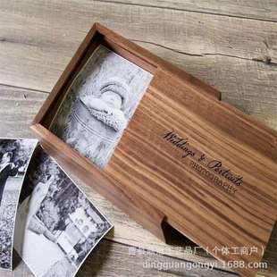 复古木质抽拉收纳盒家用卧室胡桃木饰品收纳盒相片信件收藏纪念盒