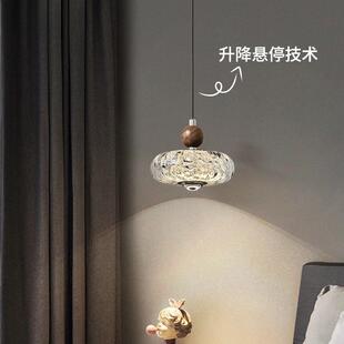 法式中古风卧室床头吊灯可升降胡桃木纹走廊过道书房间复古小吊灯