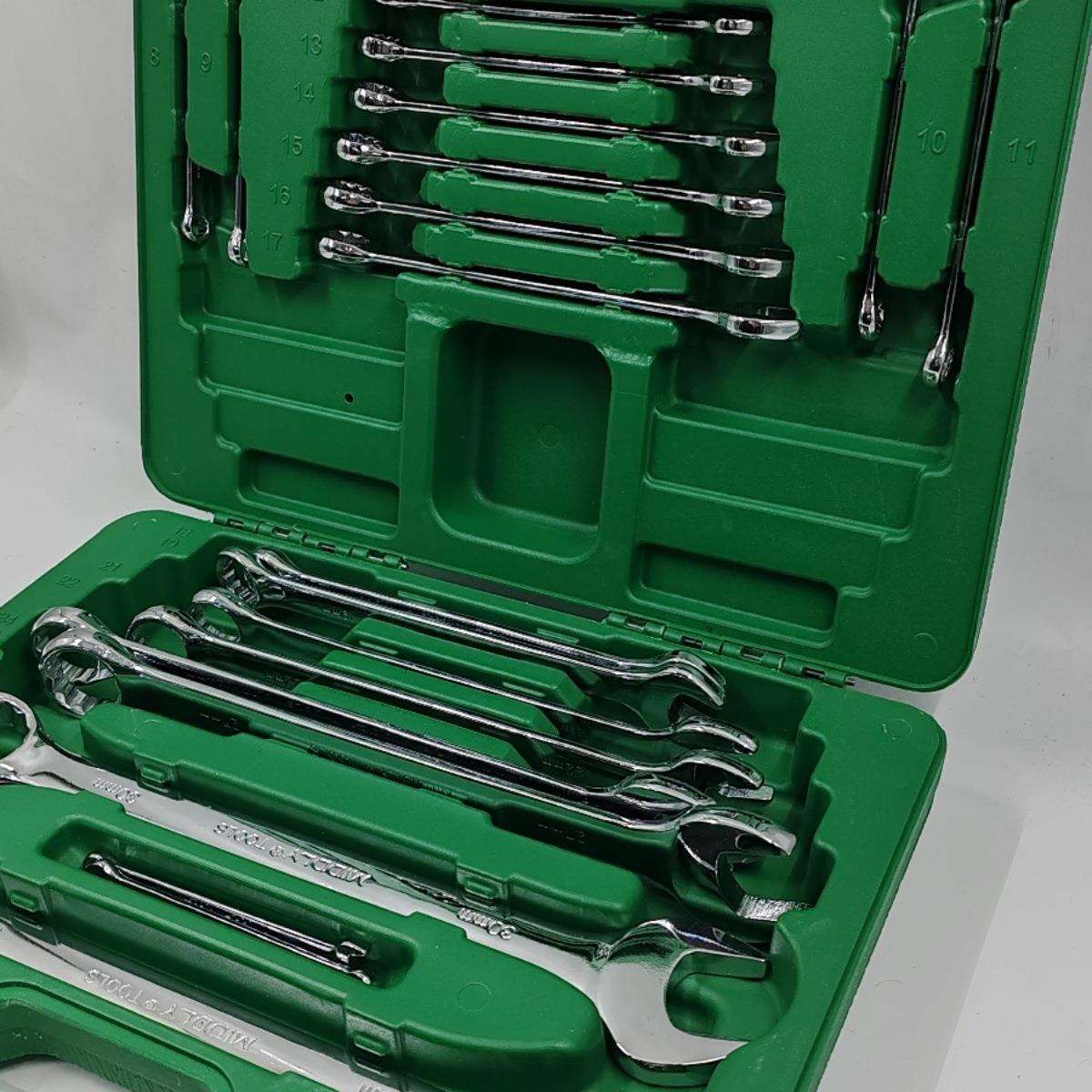 扳手工具两用扳手一头梅花一头开口6-32套装盒装20件套梅开汽机修