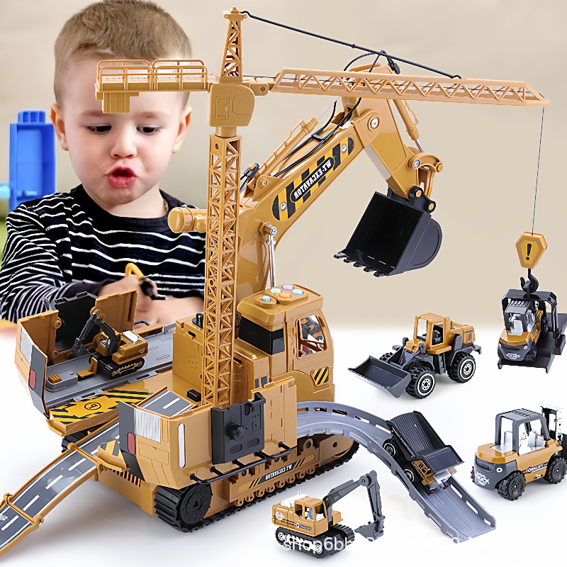 超大号儿童收纳挖掘车工程挖掘机吊车汽车玩具工程车早教套装男孩