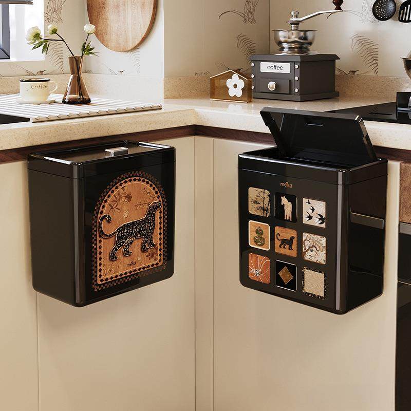 厨房专用悬挂式垃圾桶大容量免弯腰可移动中古风家用壁挂桶舞泓